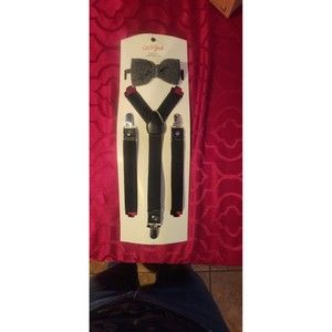 NEW CAT AND JACK BLACK HOUNDSTOOTH SUSPENDERS SOFT BOW TIE TODDLERS
